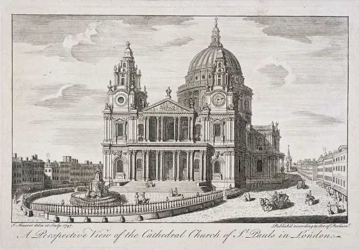 Framed Print : St Pauls Cathedral (new) exterior, London, 1747. Artist: John Maurer Framed Print : St Pauls Cathedral (new) exterior, London, 1747. Artist: John Maurer