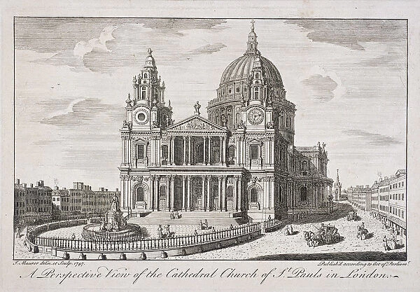 St Pauls Cathedral (new) exterior, London, 1747. Artist: John Maurer