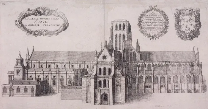 Framed Print : St Pauls Cathedral (old), London, 1656. Artist: Wenceslaus Hollar Framed Print : St Pauls Cathedral (old), London, 1656. Artist: Wenceslaus Hollar