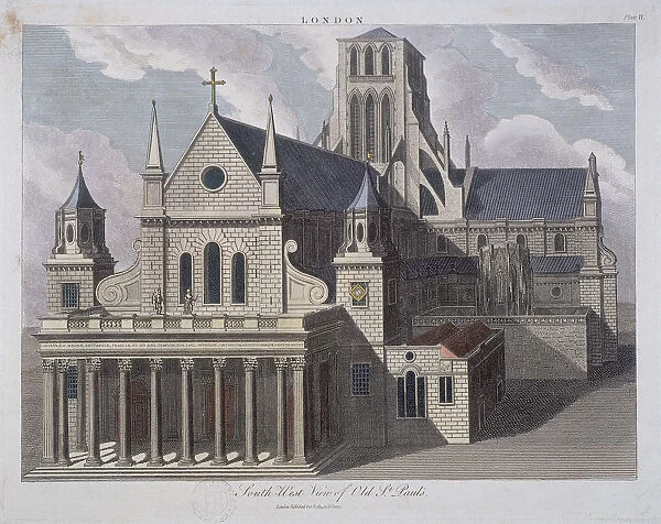 St Pauls Cathedral (old), London, c17th century, (1814). Artist: John Chapman