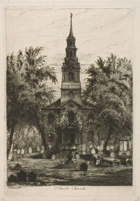 Framed Print : St. Pauls Chapel, New York (from Scenes of Old New York), 1877. Creator: Henry Farrer Framed Print : St. Pauls Chapel, New York (from Scenes of Old New York), 1877. Creator: Henry Farrer
