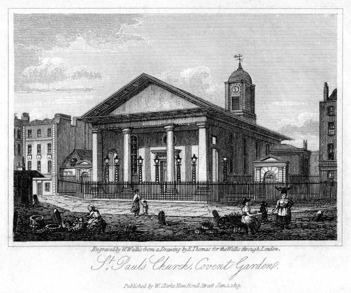 Framed Print : St Pauls Church, Covent Garden, Westminster, London, 1817. Artist: W Wallis Framed Print : St Pauls Church, Covent Garden, Westminster, London, 1817. Artist: W Wallis