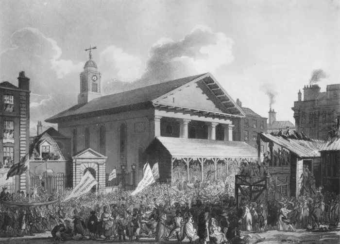 Framed Print : St Pauls Church, Covent Garden Market, during the Westminster election in 1808 (1911). Artist: Augustus Charles Pugin Framed Print : St Pauls Church, Covent Garden Market, during the Westminster election in 1808 (1911). Artist: Augustus Charles Pugin