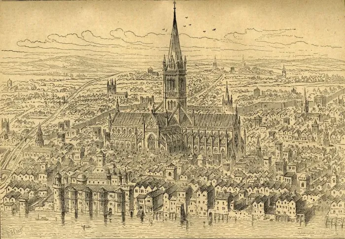 Framed Print : St. Pauls and the Neighbourhood in 1540, (1897). Creator: Unknown Framed Print : St. Pauls and the Neighbourhood in 1540, (1897). Creator: Unknown