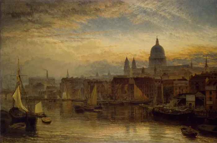 Framed Print : St Pauls from the River Thames, 1877. Creator: Henry Dawson Framed Print : St Pauls from the River Thames, 1877. Creator: Henry Dawson