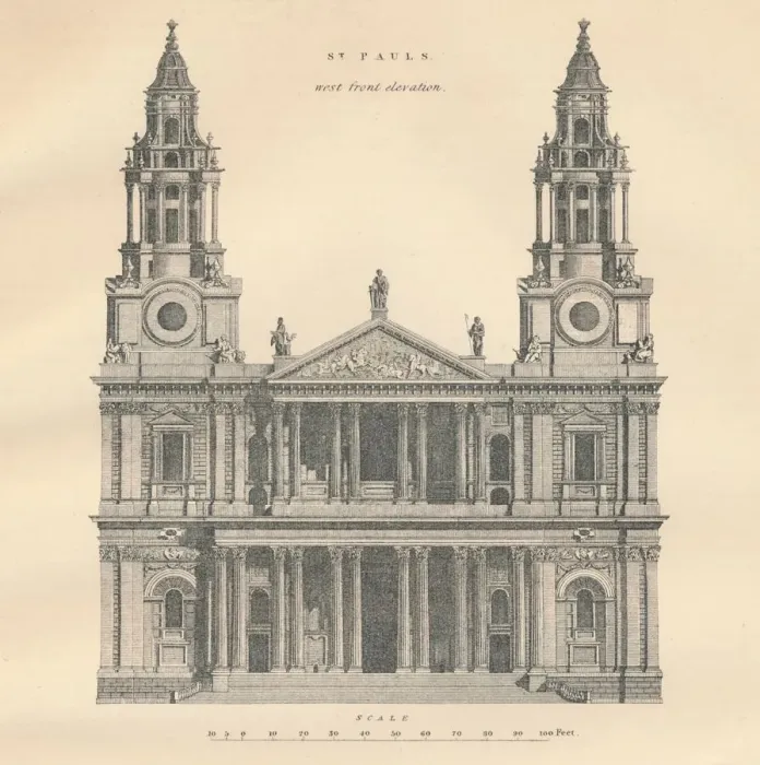 Framed Print : St. Pauls - west front elevation, 1889. Creator: W & AK Johnston Framed Print : St. Pauls - west front elevation, 1889. Creator: W & AK Johnston