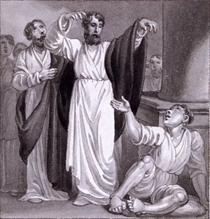 Framed Print : St Peter healing the Cripple at Lystra, c1810-c1844. Artist: Henry Corbould Framed Print : St Peter healing the Cripple at Lystra, c1810-c1844. Artist: Henry Corbould
