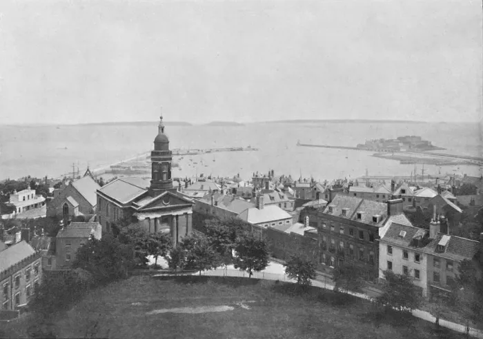 Framed Print : St. Peter Port and Island, Guernsey, c1896. Artist: Carl Norman Framed Print : St. Peter Port and Island, Guernsey, c1896. Artist: Carl Norman