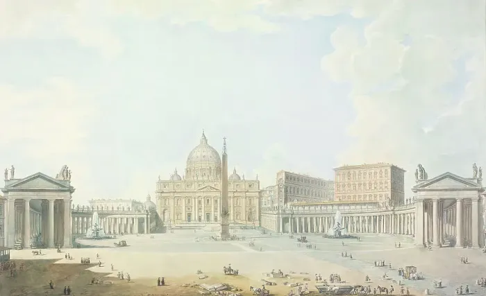 Framed Print : St. Peter's, the Basilica and the Piazza, Unknown date. Creator: Francesco Panini