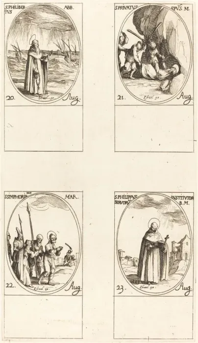 Framed Print : St. Philibert, Abbot; St. Privatus; St. Symphorian; St. Philip. Creator: Jacques Callot Framed Print : St. Philibert, Abbot; St. Privatus; St. Symphorian; St. Philip. Creator: Jacques Callot