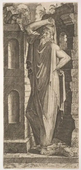 Framed Print : St. Philip(?), standing with his left hand on his hip and his right hand resting on his Framed Print : St. Philip(?), standing with his left hand on his hip and his right hand resting on his