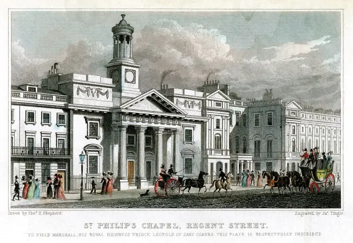 Framed Print : St Philips Chapel, Regent Street, Westminster, London, 1827. Artist: J Tingle Framed Print : St Philips Chapel, Regent Street, Westminster, London, 1827. Artist: J Tingle