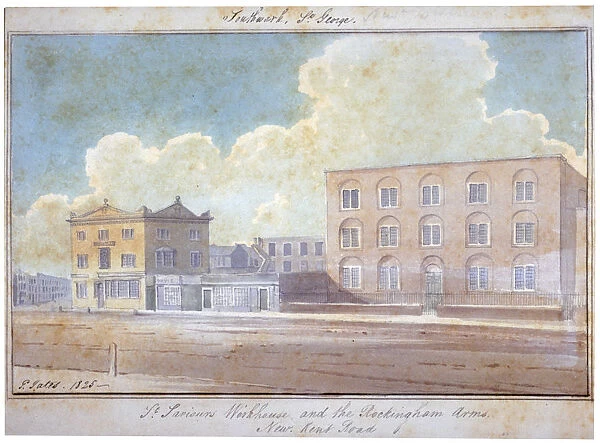St Saviours workhouse and the Rockingham Arms Inn, New Kent Road, Southwark, London, 1825