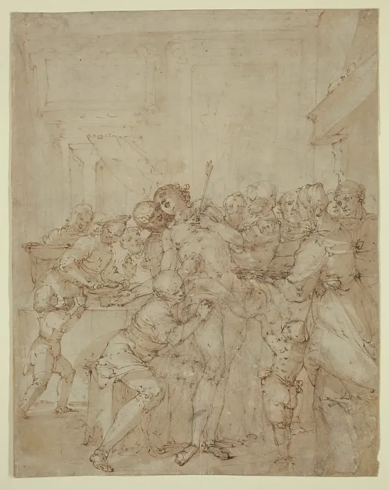 Framed Print : St. Sebastian Ministered to by Saint Irene and Attendants, between 1630 and 1639. Creator: Giulio Benso Framed Print : St. Sebastian Ministered to by Saint Irene and Attendants, between 1630 and 1639. Creator: Giulio Benso