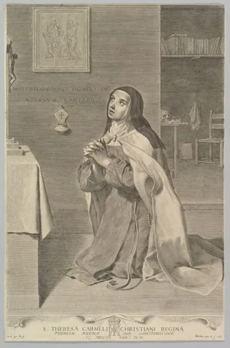 Framed Print : St. Theresa Kneeling in Prayer, 1661. Creator: Claude Mellan Framed Print : St. Theresa Kneeling in Prayer, 1661. Creator: Claude Mellan