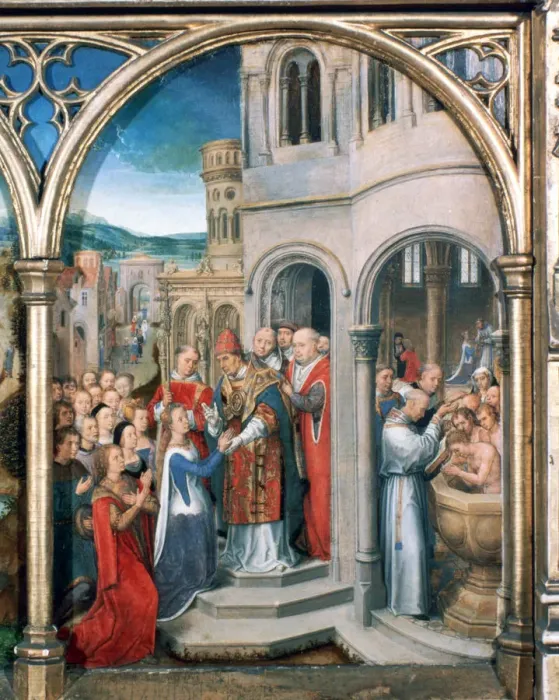 Framed Print : St Ursula Shrine, Arrival in Rome, 1489. Artist: Hans Memling Framed Print : St Ursula Shrine, Arrival in Rome, 1489. Artist: Hans Memling