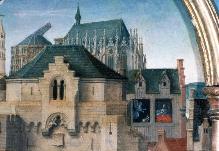 Framed Print : St Ursula Shrine, Departure from Cologne, Detail, 1489. Artist: Hans Memling Framed Print : St Ursula Shrine, Departure from Cologne, Detail, 1489. Artist: Hans Memling