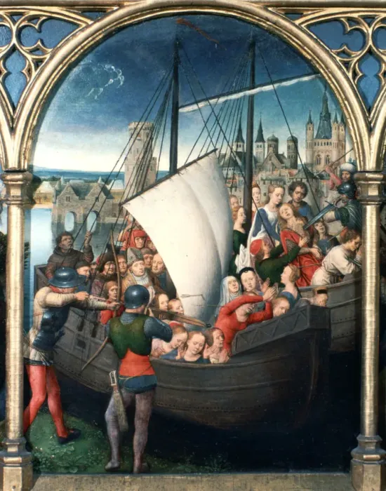Framed Print : St Ursula Shrine, Martyrdom, 1489. Artist: Hans Memling Framed Print : St Ursula Shrine, Martyrdom, 1489. Artist: Hans Memling