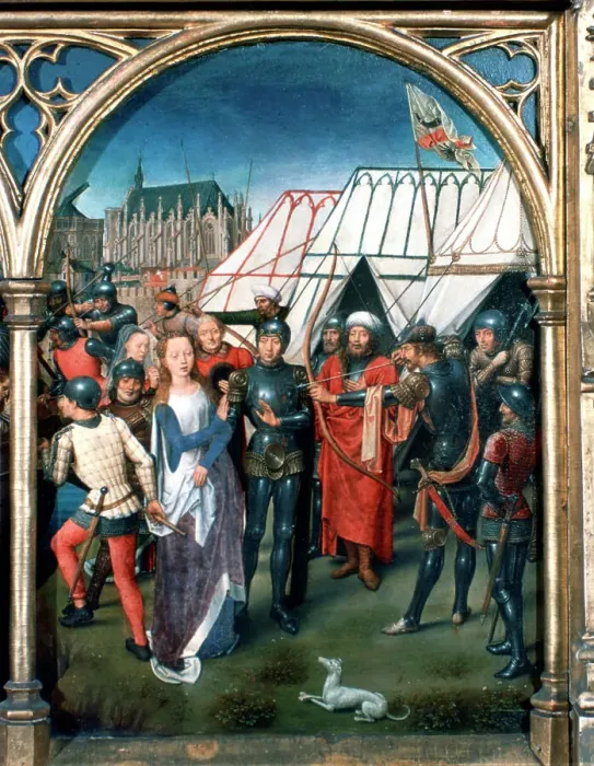 Framed Print : St Ursula Shrine, Martyrdom at Cologne, 1489. Artist: Hans Memling Framed Print : St Ursula Shrine, Martyrdom at Cologne, 1489. Artist: Hans Memling