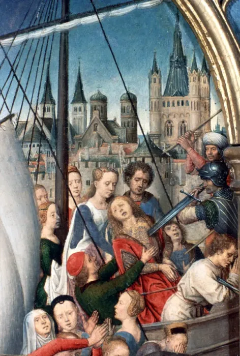 Framed Print : St Ursula Shrine, Martyrdom, Detail, 1489. Artist: Hans Memling Framed Print : St Ursula Shrine, Martyrdom, Detail, 1489. Artist: Hans Memling