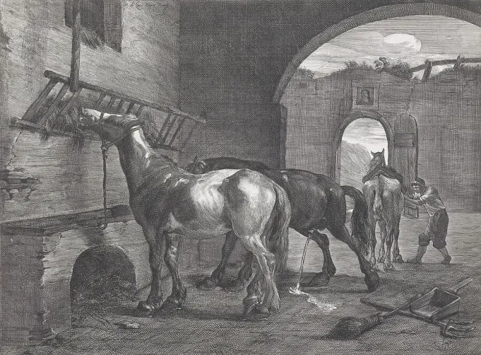 Framed Print : The stable, 1650-1660. Creator: Cornelis de Visscher Framed Print : The stable, 1650-1660. Creator: Cornelis de Visscher