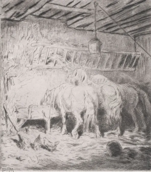 Framed Print : Stable, 1848. Creator: Charles Emile Jacque Framed Print : Stable, 1848. Creator: Charles Emile Jacque