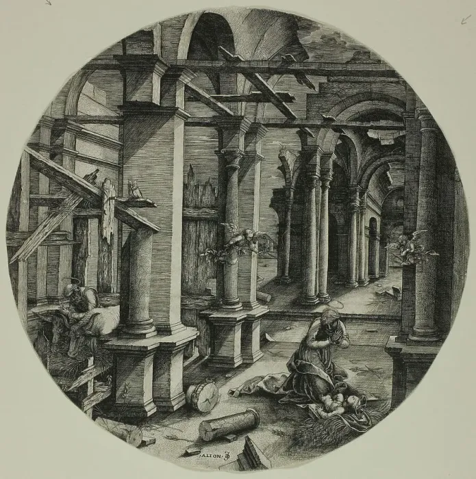 Framed Print : The Stable in Bethlehem, c. 1520–40. Creator: Jean de Gourmont Framed Print : The Stable in Bethlehem, c. 1520–40. Creator: Jean de Gourmont