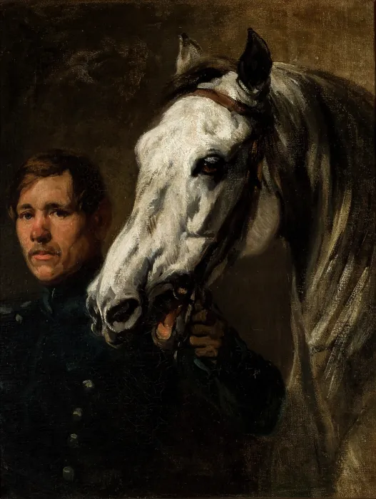 Framed Print : Stable Boy Holding the Horse by the Bridle, between 1842-1845. Creator: Piotr Michalowski Framed Print : Stable Boy Holding the Horse by the Bridle, between 1842-1845. Creator: Piotr Michalowski