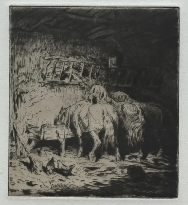 Framed Print : The Stable. Creator: Charles-Emile Jacque (French, 1813-1894) Framed Print : The Stable. Creator: Charles-Emile Jacque (French, 1813-1894)