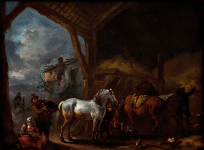 Framed Print : Stable Interior with Horses, 1650-1655. Creator: Philip Wouverman Framed Print : Stable Interior with Horses, 1650-1655. Creator: Philip Wouverman