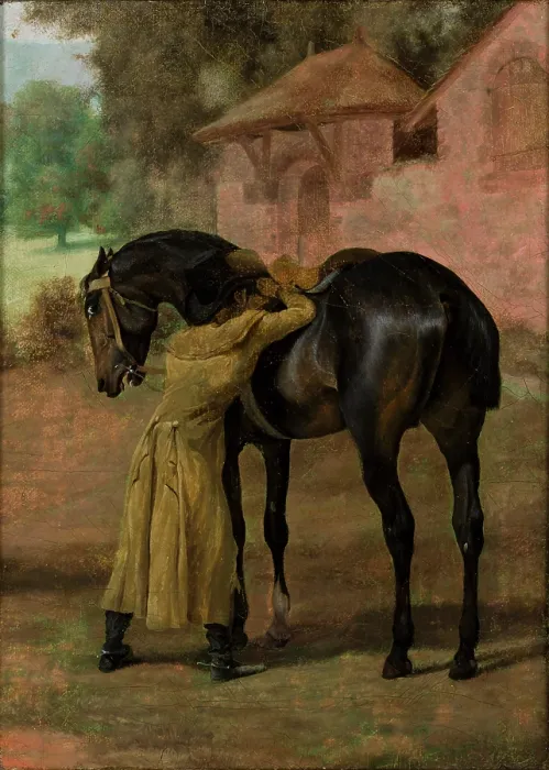 Framed Print : Stableman Saddling a Horse, 1826. Creator: Henryk Zabiello Framed Print : Stableman Saddling a Horse, 1826. Creator: Henryk Zabiello