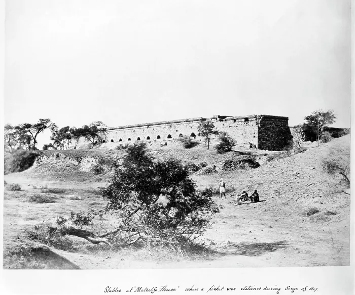 Framed Print : Stables at 'Metcalfe House' where a picket was stationed during Siege of 1857, (1858). Creator: Unknown Framed Print : Stables at 'Metcalfe House' where a picket was stationed during Siege of 1857, (1858). Creator: Unknown