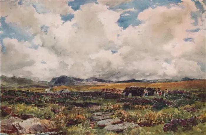 Framed Print : Stacking Peat, Festiniog, North Wales, 1881. Artist: Thomas Collier Framed Print : Stacking Peat, Festiniog, North Wales, 1881. Artist: Thomas Collier