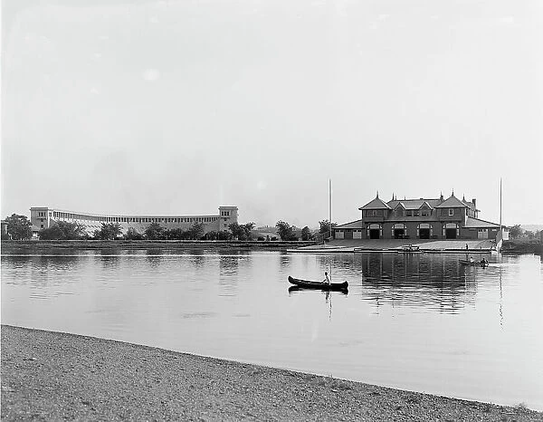 The Stadium and University Boat House, Cambridge, Mass. c.between 1910 and 1920. Creator: Unknown