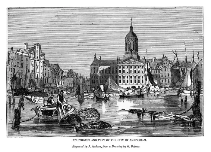 Framed Print : Stadthouse and part of the city of Amsterdam, 1843. Artist: J Jackson Framed Print : Stadthouse and part of the city of Amsterdam, 1843. Artist: J Jackson
