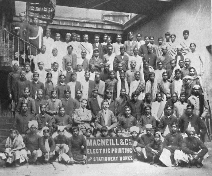 Framed Print : Staff of Macneill & Co.s Printing and Stationery Works, Calcutta, 1917 Framed Print : Staff of Macneill & Co.s Printing and Stationery Works, Calcutta, 1917