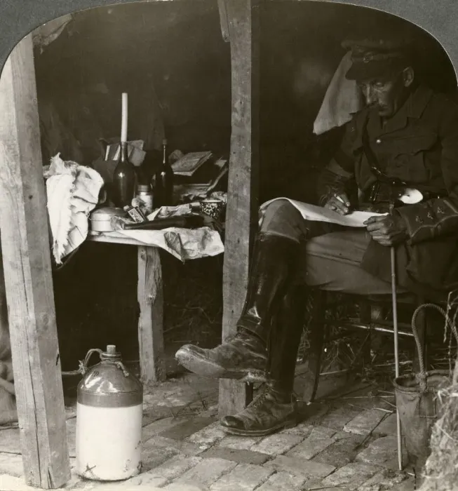 Framed Print : Staff officer in a dugout studying details before an offensive, World War I, 1914-1918Artist: Realistic Travels Publishers Framed Print : Staff officer in a dugout studying details before an offensive, World War I, 1914-1918Artist: Realistic Travels Publishers