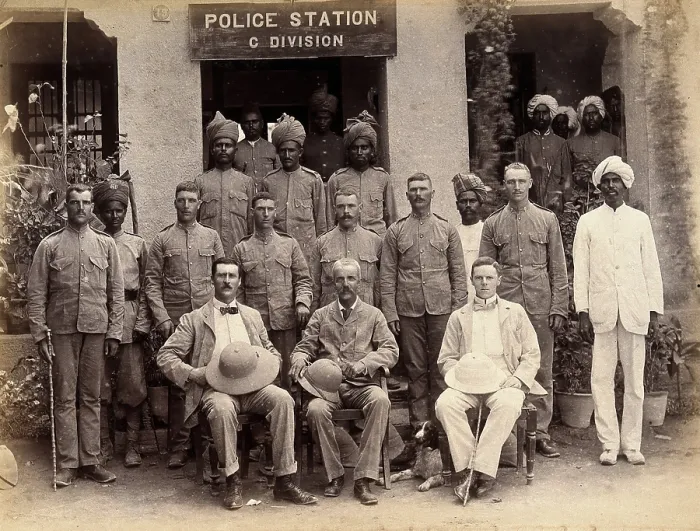 Framed Print : Staff from the Rambagh section of the Karachi Plague Committee, standing outside the police... 1897 Creator: Unknown Framed Print : Staff from the Rambagh section of the Karachi Plague Committee, standing outside the police... 1897 Creator: Unknown