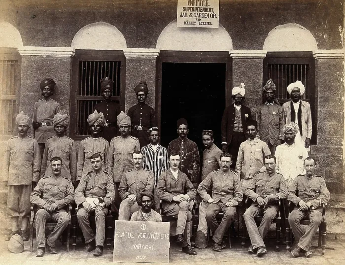 Framed Print : Staff who work in the jail or gardens for the Karachi Plague Committee, India, 1897. Creator: Unknown Framed Print : Staff who work in the jail or gardens for the Karachi Plague Committee, India, 1897. Creator: Unknown