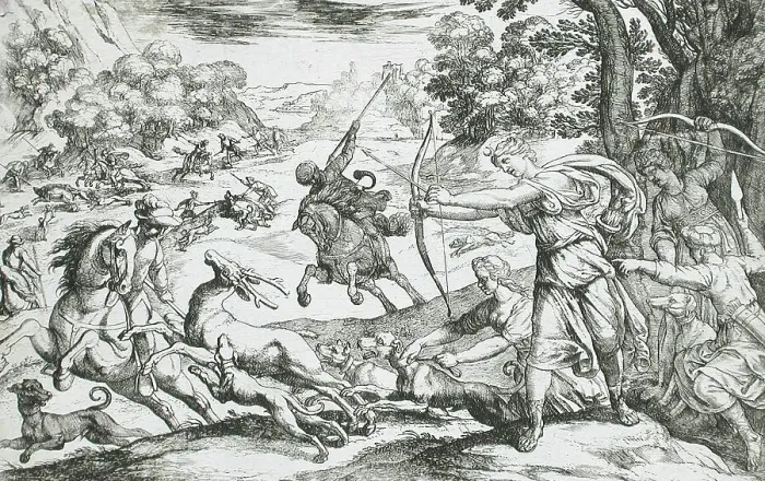Framed Print : Stag Hunt, 16th century. Creator: Antonio Tempesta
