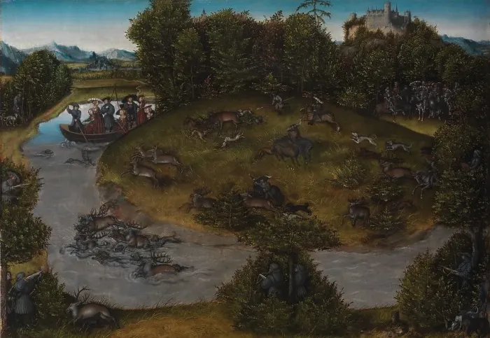 Framed Print : The Stag Hunt of the Elector Frederic the Wise (1463-1525) of Saxony, 1530-1629. Creator: Lucas Cranach the Elder Framed Print : The Stag Hunt of the Elector Frederic the Wise (1463-1525) of Saxony, 1530-1629. Creator: Lucas Cranach the Elder