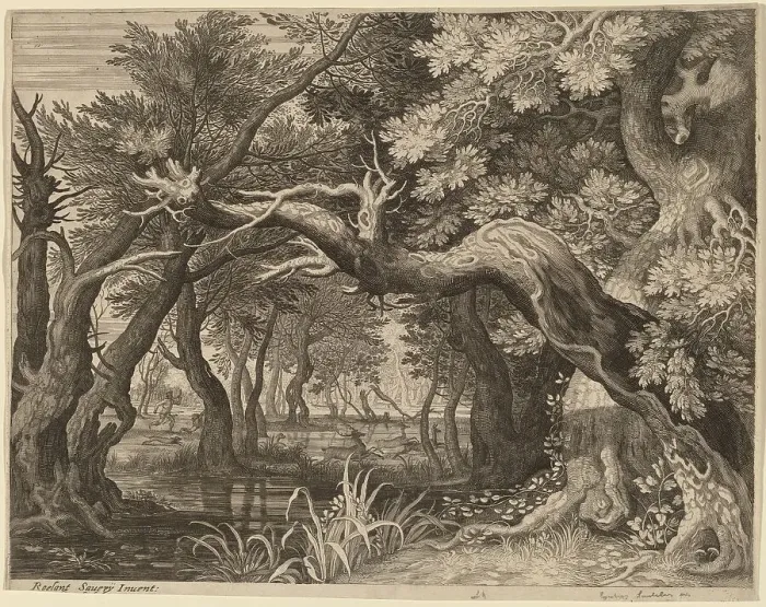 Framed Print : Stag Hunt near a Pool. Creator: Aegidius Sadeler II Framed Print : Stag Hunt near a Pool. Creator: Aegidius Sadeler II