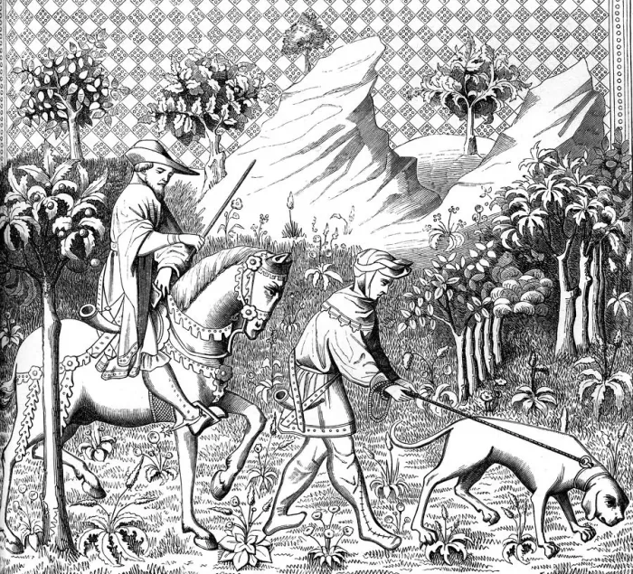 Framed Print : Stag hunting, 14th century (1849) Framed Print : Stag hunting, 14th century (1849)