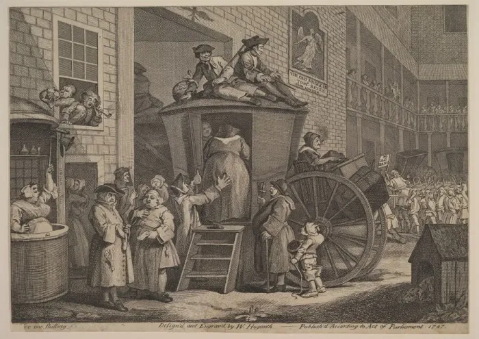 Framed Print : The Stage Coach, or The Country Inn Yard, 1747. Creator: William Hogarth Framed Print : The Stage Coach, or The Country Inn Yard, 1747. Creator: William Hogarth