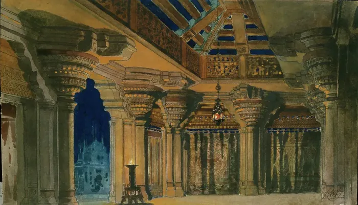 Framed Print : Stage design for the ballet La Bayadere, composed by L. Minkus, 1884. Creator: Orest Karlovich Allegri Framed Print : Stage design for the ballet La Bayadere, composed by L. Minkus, 1884. Creator: Orest Karlovich Allegri