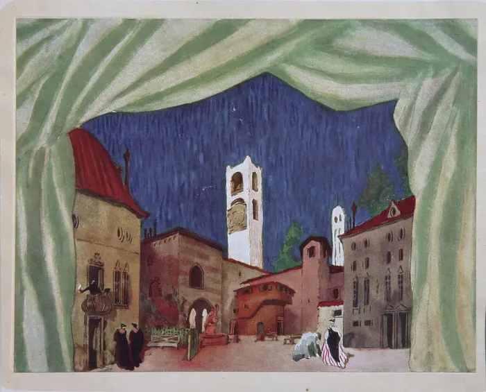 Framed Print : Stage design for the ballet Le donne di buon umore by C. Goldoni, 1917. Artist: Bakst, Leon (1866-1924) Framed Print : Stage design for the ballet Le donne di buon umore by C. Goldoni, 1917. Artist: Bakst, Leon (1866-1924)