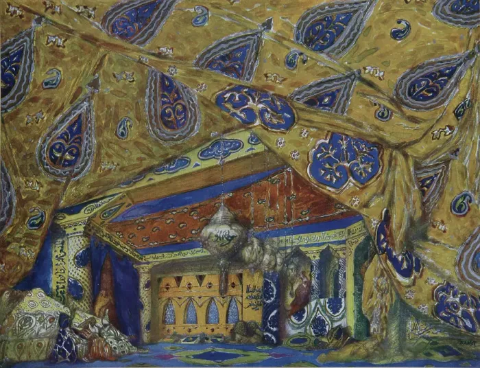 Framed Print : Stage design for the ballet Oriental Fantasy by Ippolitov-Ivanov and Mussorgsky, 1913. Artist: Bakst, Leon (1866-1924) Framed Print : Stage design for the ballet Oriental Fantasy by Ippolitov-Ivanov and Mussorgsky, 1913. Artist: Bakst, Leon (1866-1924)