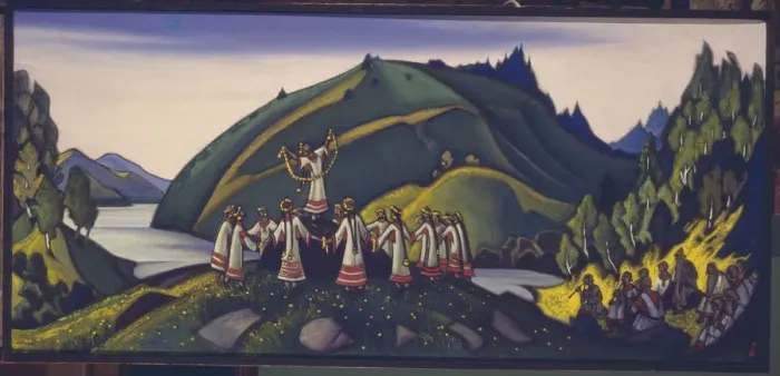 Framed Print : Stage design for the ballet The Rite of Spring (Le Sacre du Printemps) by I. Stravinsky, 1945. Artist: Roerich, Nicholas (1874-1947) Framed Print : Stage design for the ballet The Rite of Spring (Le Sacre du Printemps) by I. Stravinsky, 1945. Artist: Roerich, Nicholas (1874-1947)