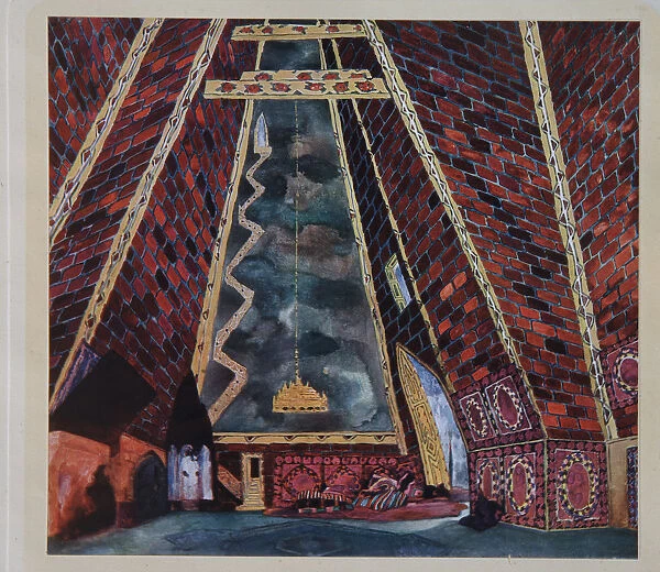 Stage design for the ballet Thamar by M. A. Balakirev, 1912. Artist: Bakst, Leon (1866-1924)