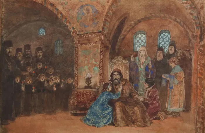 Framed Print : Stage design for the opera Boris Godunov by M. Musorgsky. Artist: Polenov, Vasili Dmitrievich (1844-1927) Framed Print : Stage design for the opera Boris Godunov by M. Musorgsky. Artist: Polenov, Vasili Dmitrievich (1844-1927)